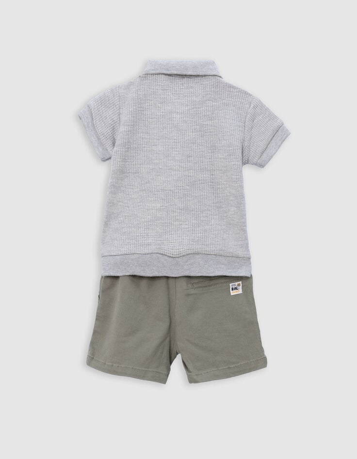 Ikks Ensemble Bermuda Kaki Et Polo Gris Bébé Garçon