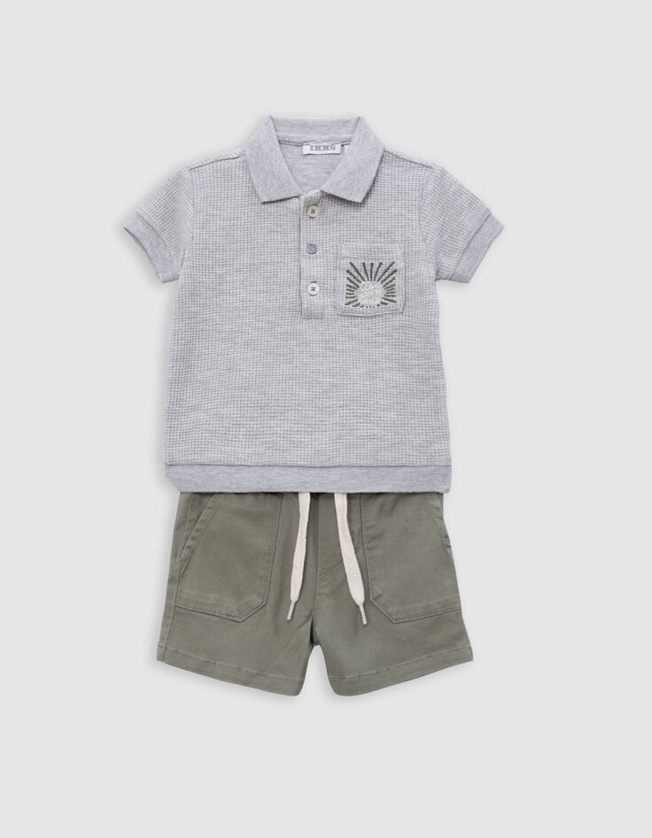 ikks Ensemble bermuda kaki et polo gris bébé garçon