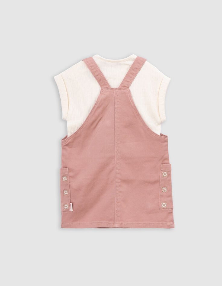 Ikks Ensemble Robe-salopette Rose Et T-shirt écru Bébé Fille