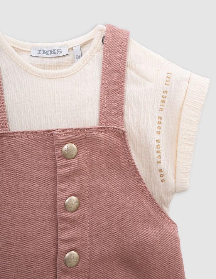 Ikks Ensemble Robe-salopette Rose Et T-shirt écru Bébé Fille
