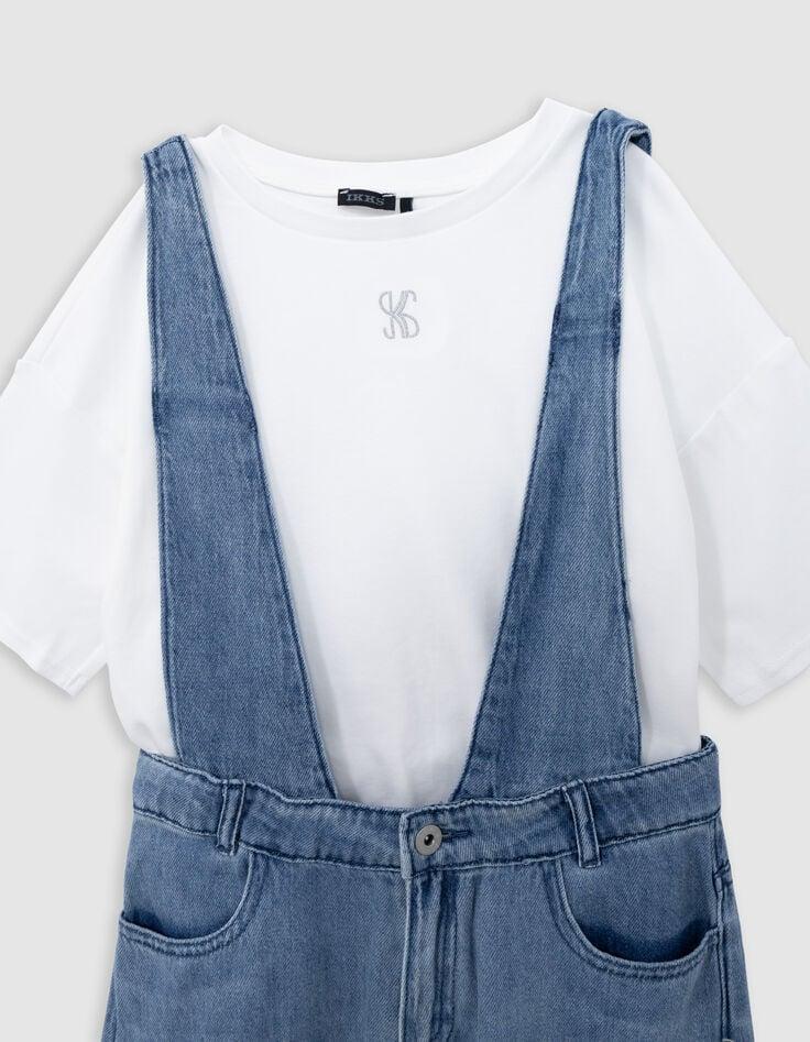 Ikks Ensemble Salopette Bleue Et T-shirt Blanc Fille