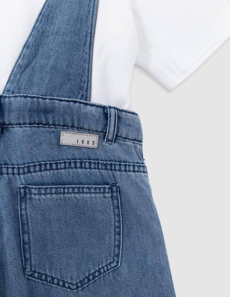 Ikks Ensemble Salopette Bleue Et T-shirt Blanc Fille