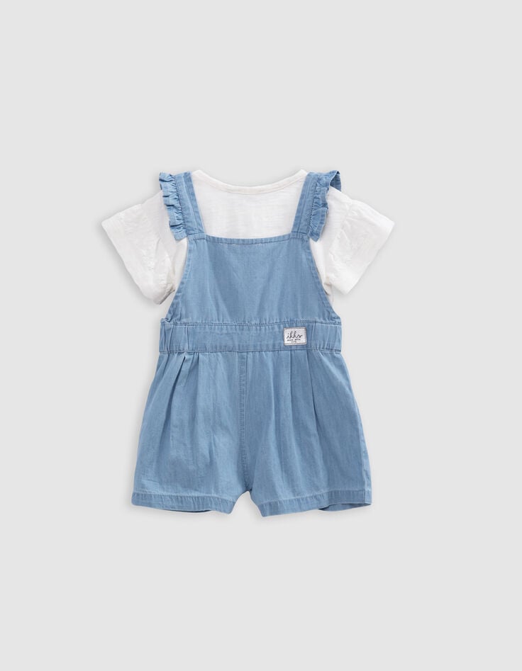 Ikks Ensemble Salopette Bleue Et T-shirt écru Bébé Fille