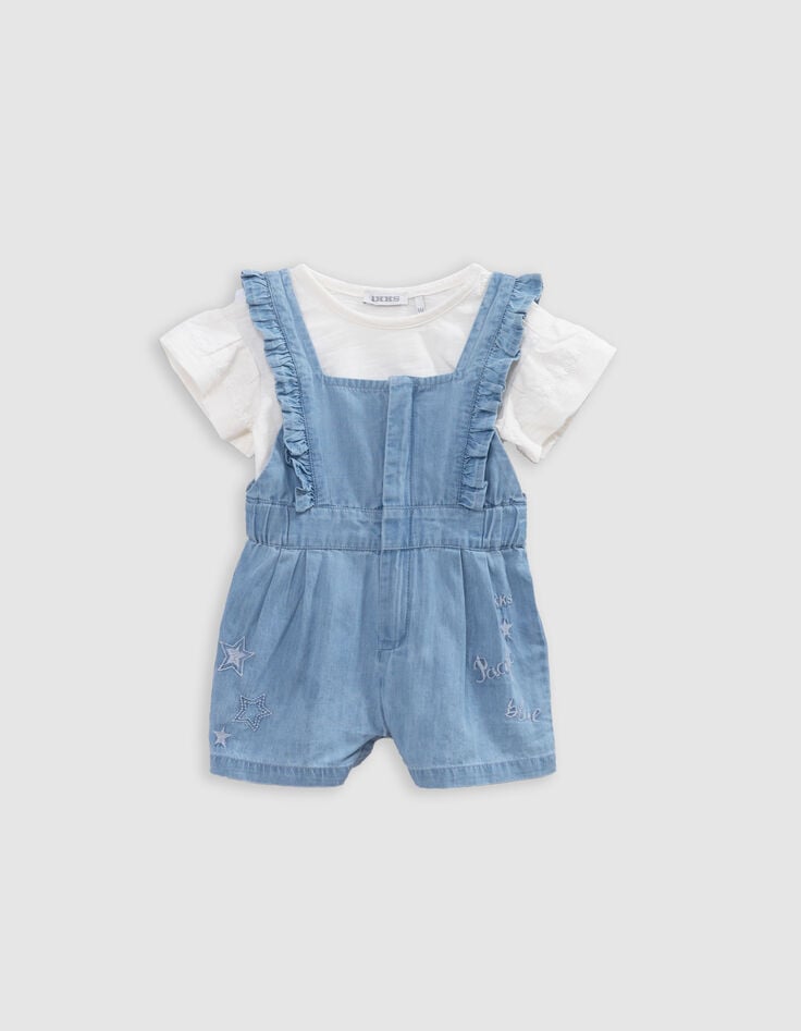ikks Ensemble salopette bleue et T-shirt écru bébé fille