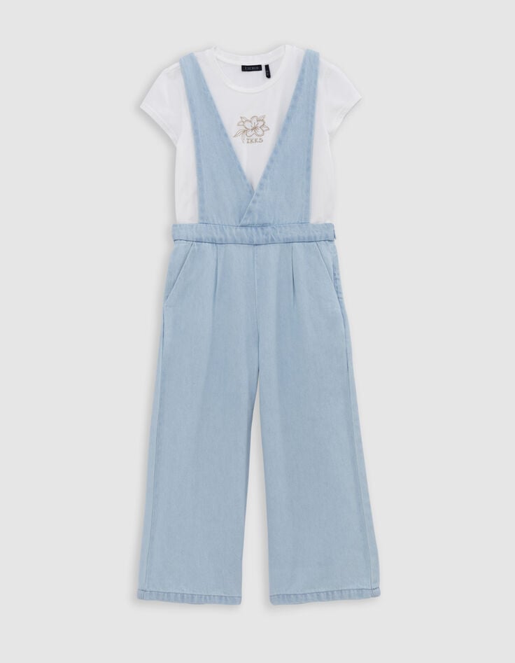 Ikks Ensemble Salopette En Jean Bleu Waterless Et T-shirt Fille
