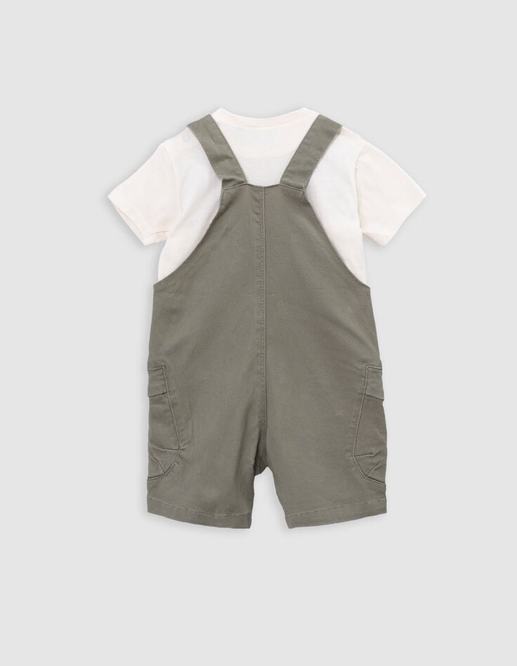 Ikks Ensemble Salopette Kaki Et T-shirt Message Bébé Garçon