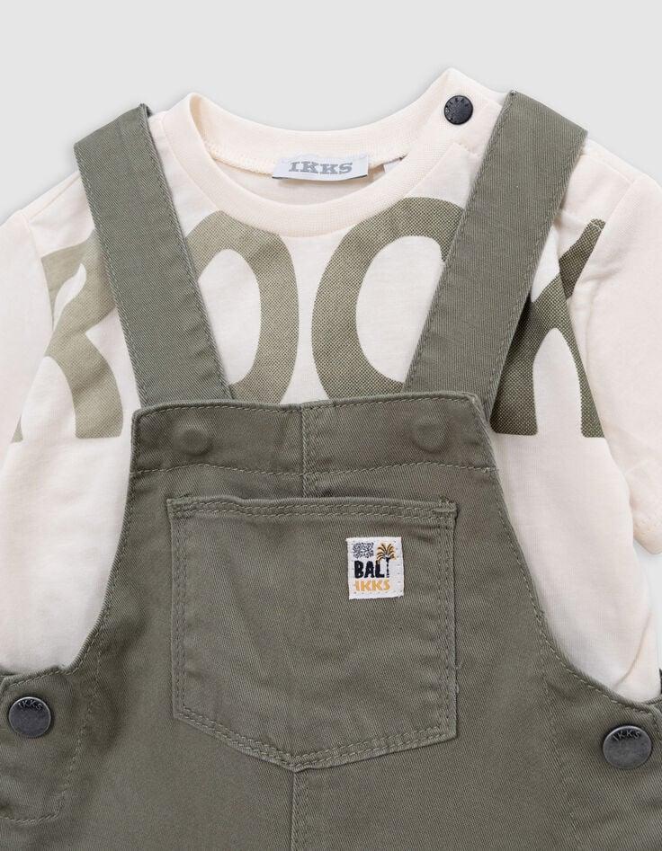 Ikks Ensemble Salopette Kaki Et T-shirt Message Bébé Garçon