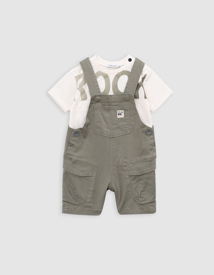 ikks Ensemble salopette kaki et T-shirt message bébé garçon