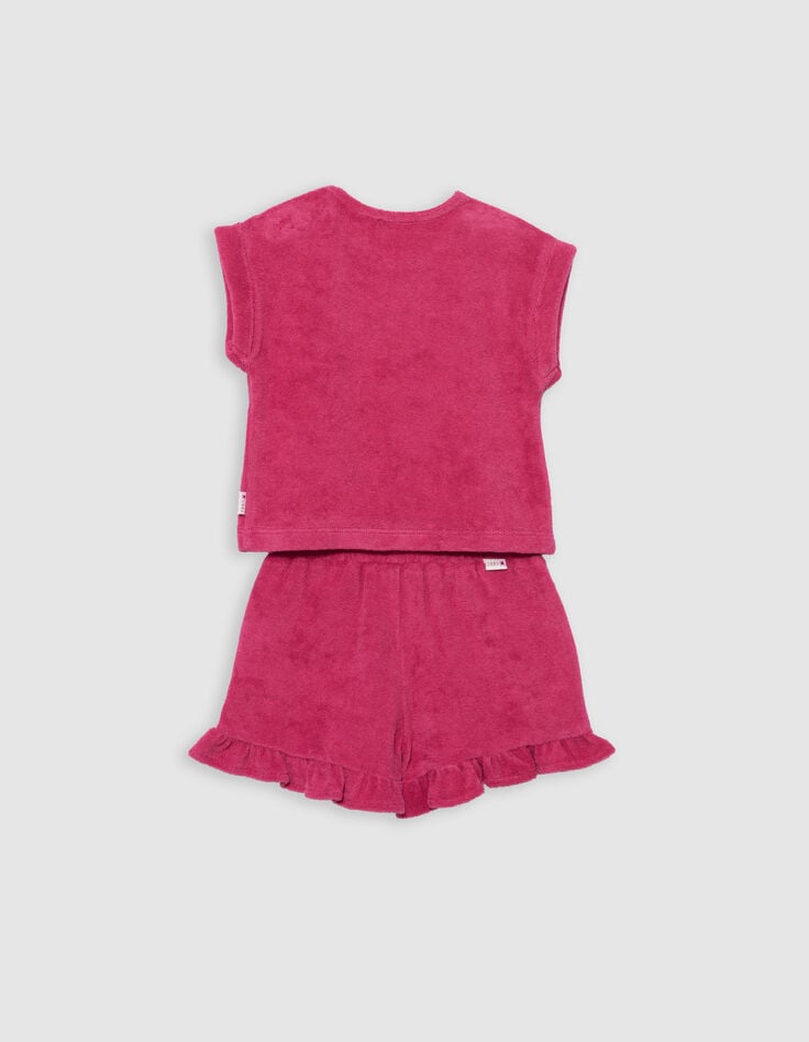 Ikks Ensemble Short Et T-shirt Rose En éponge Bébé Fille
