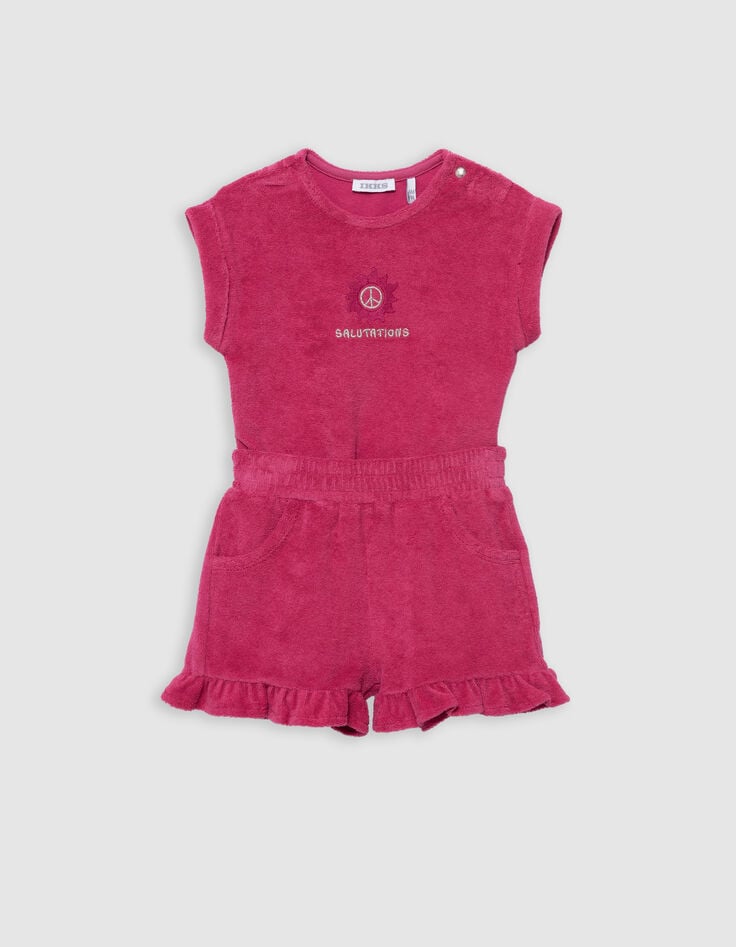 ikks Ensemble short et T-shirt rose en éponge bébé fille