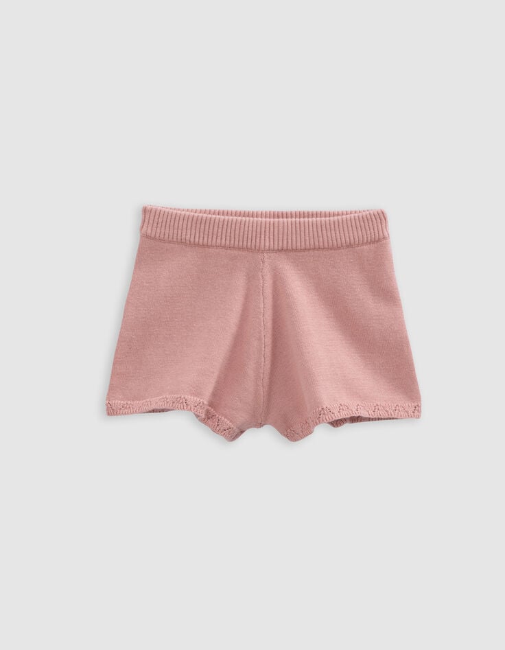Ikks Ensemble Short Et T-shirt Rose Tricot Ajouré Bébé Fille