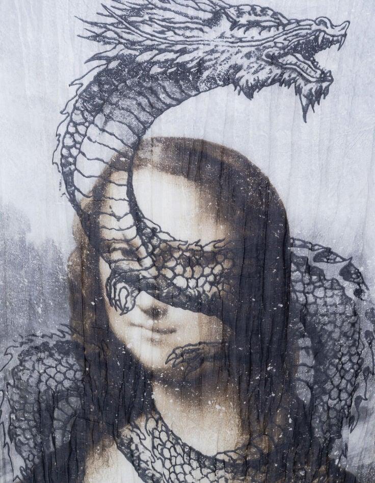 Ikks Foulard Beige Visuel Arty Joconde-dragon Homme