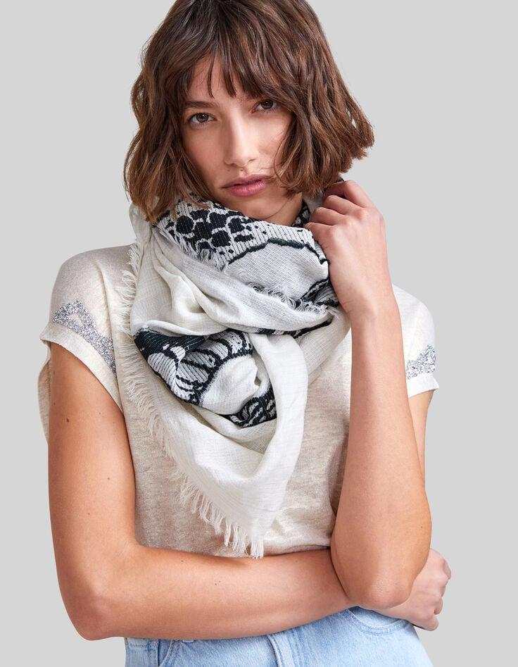 Ikks Foulard Blanc Cassé Jacquard Snake Double Face Femme