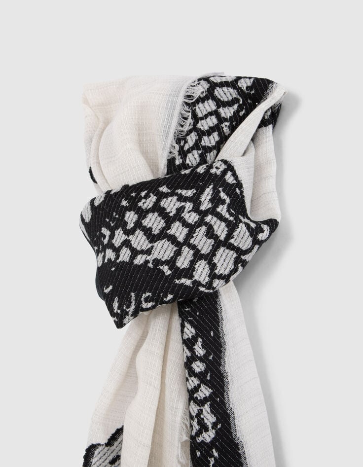 Ikks Foulard Blanc Cassé Jacquard Snake Double Face Femme