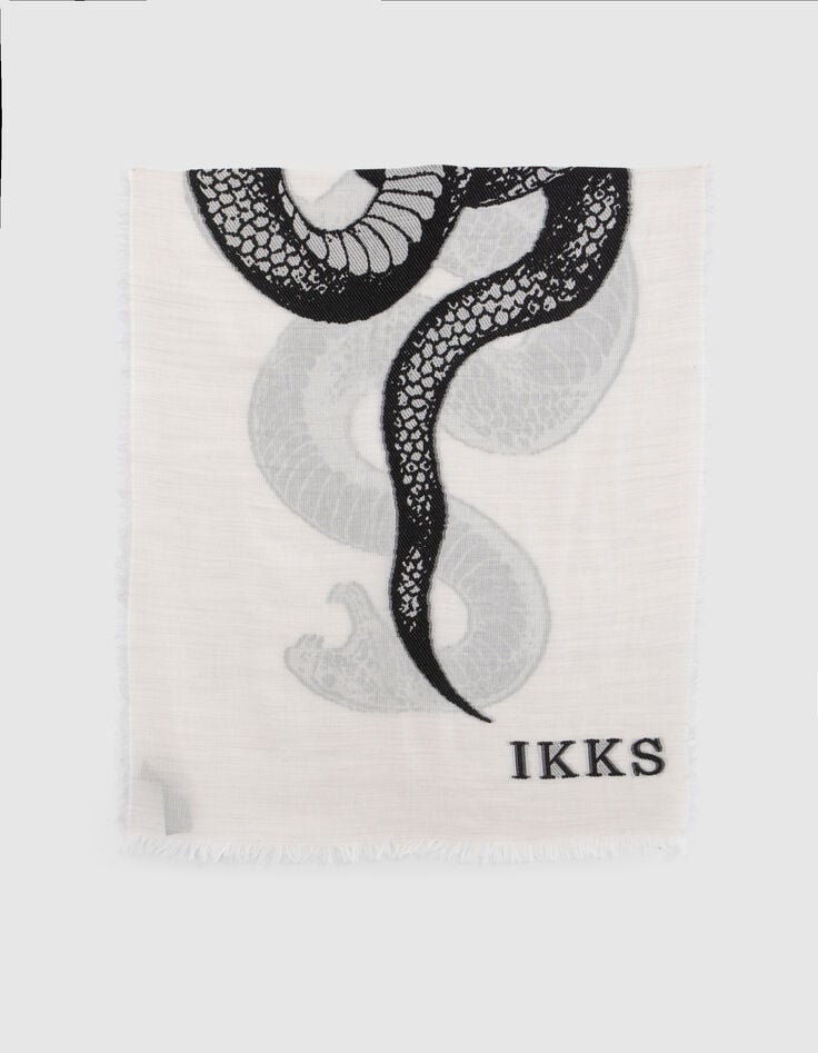 Ikks Foulard Blanc Cassé Jacquard Snake Double Face Femme