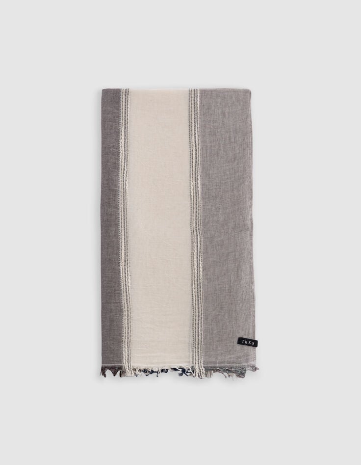 Ikks Foulard Bleu Gris Motif Rayures Détails Broderies Homme