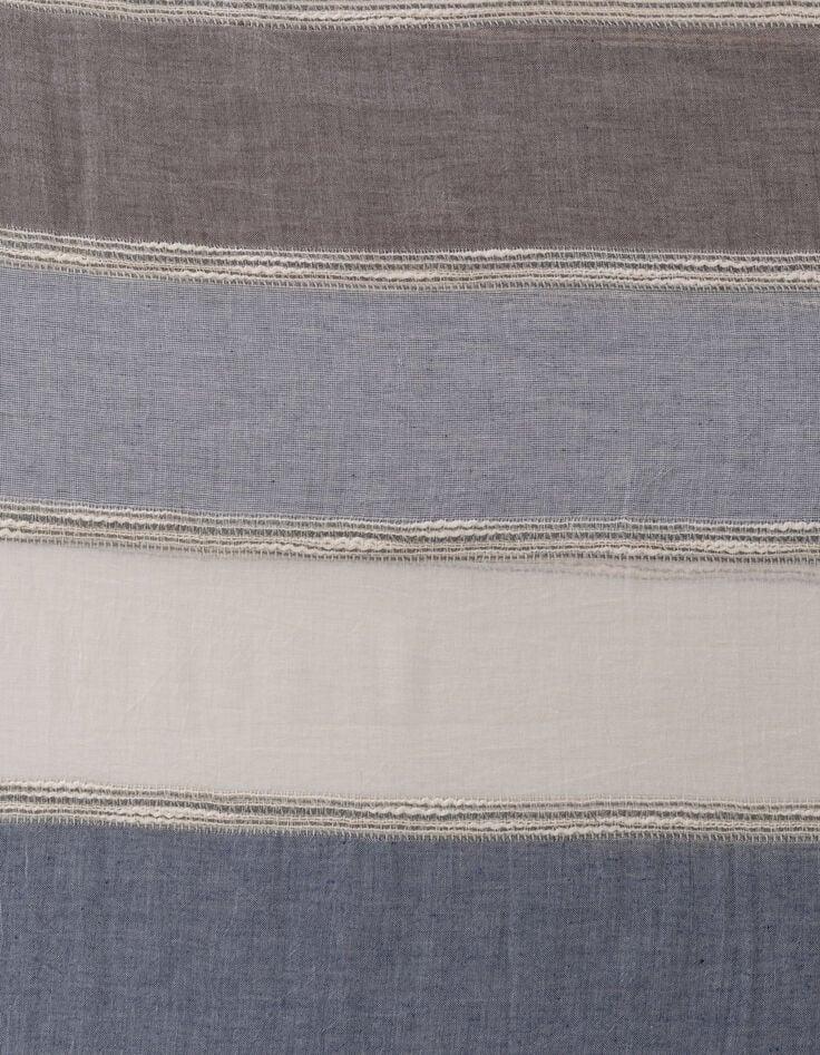 Ikks Foulard Bleu Gris Motif Rayures Détails Broderies Homme