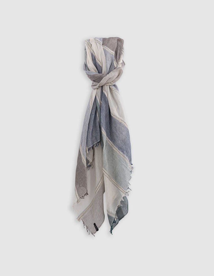 ikks Foulard bleu gris motif rayures détails broderies Homme