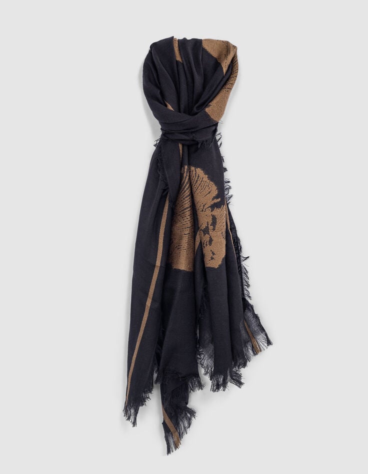 ikks Foulard camel jacquard têtes de mort écrues Femme