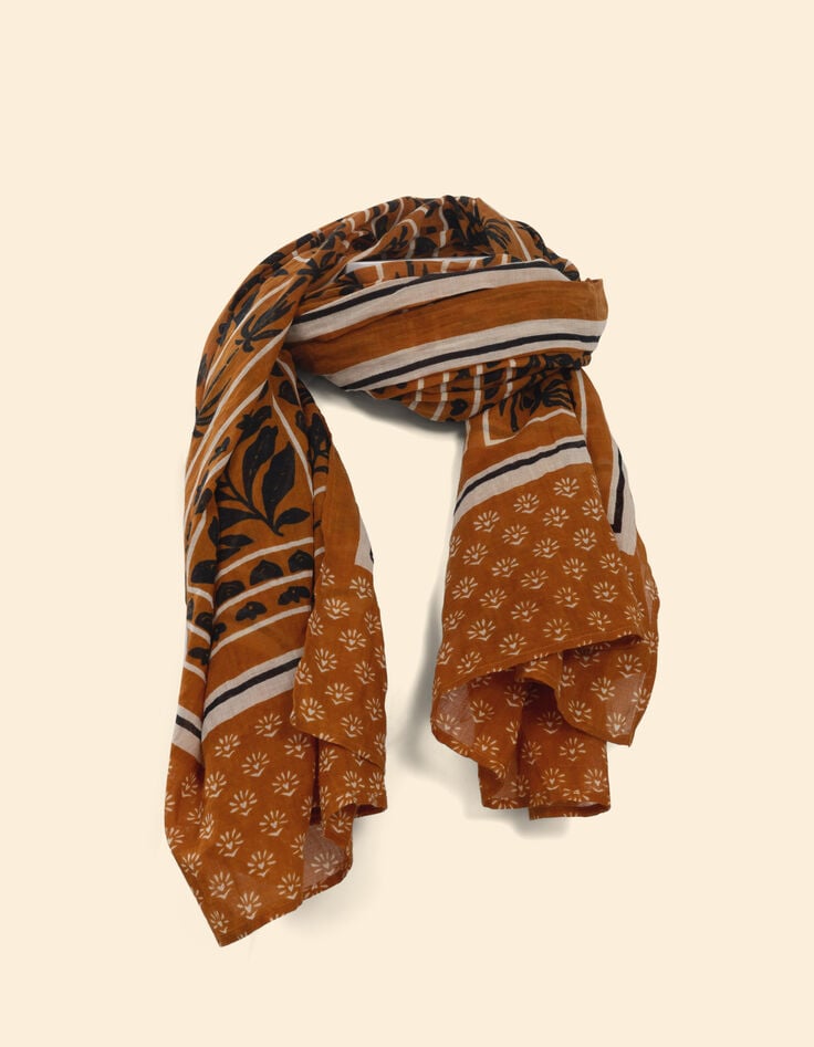 ikks Foulard camel mix floral cœur et bandana végétal I.Code