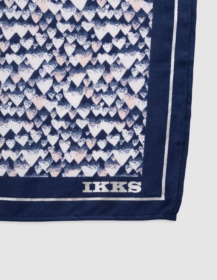 Ikks Foulard Carré Bleu Imprimé Coeurs Rouges Fille
