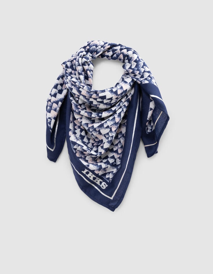 ikks Foulard carré bleu imprimé coeurs rouges fille