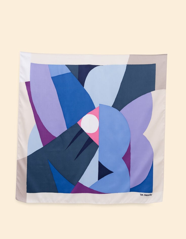 ikks Foulard carré bleu visuel floral graphique I.Code x THE FEEBLES