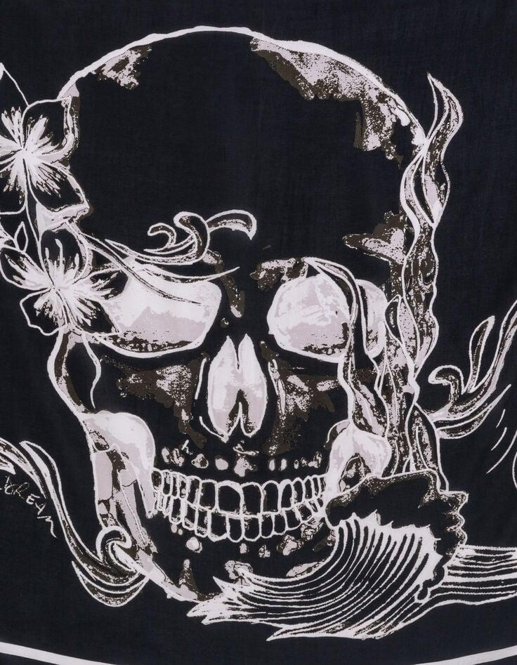 Ikks Foulard Carré Noir Visuel Maxi Tête De Mort Femme