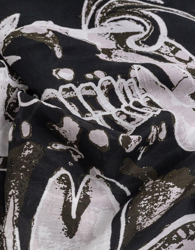 Ikks Foulard Carré Noir Visuel Maxi Tête De Mort Femme