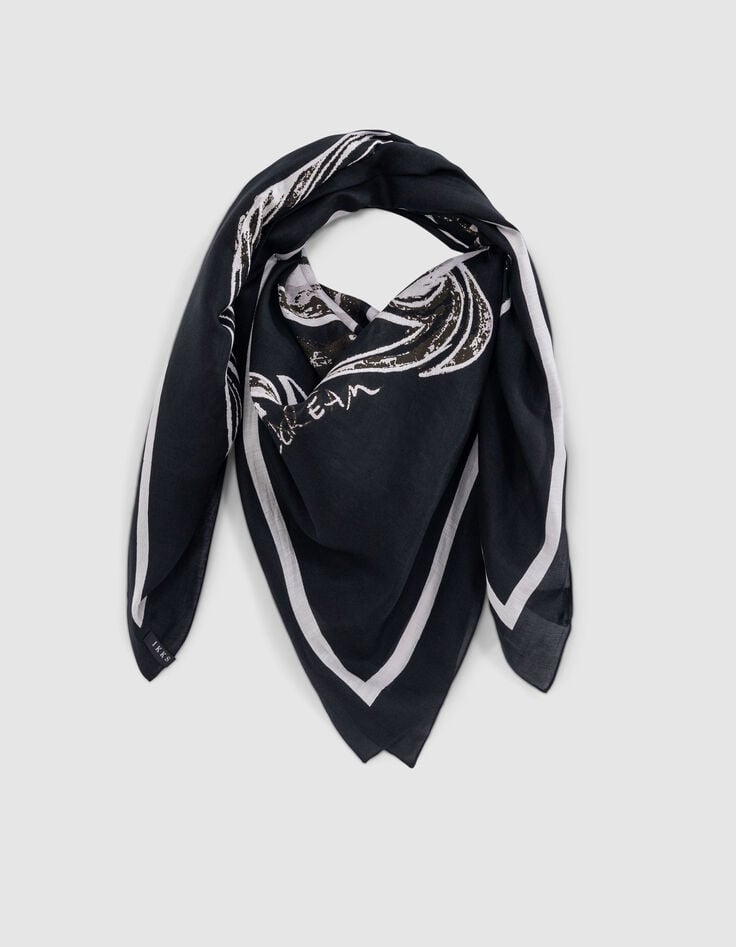 ikks Foulard carré noir visuel maxi tête de mort Femme