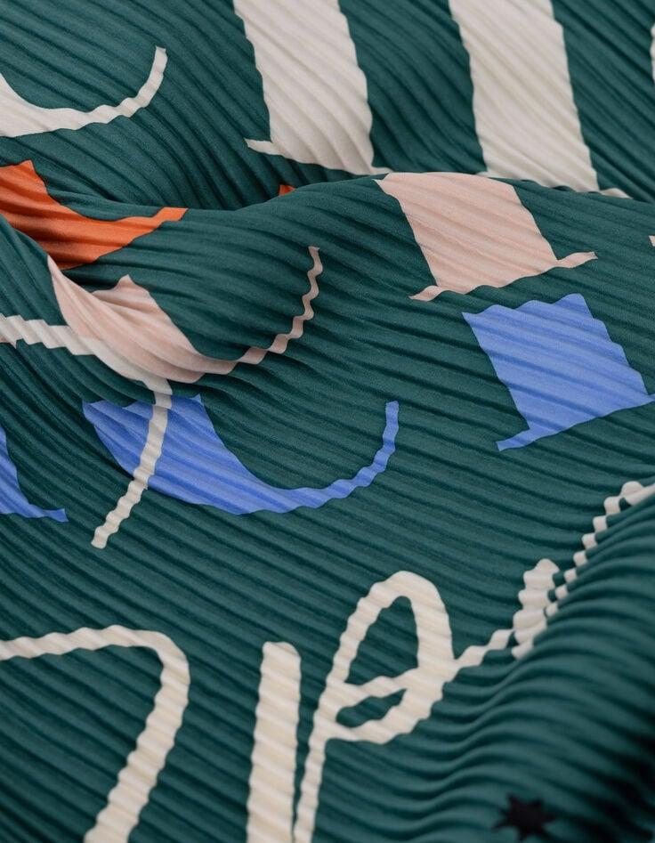 Ikks Foulard Carré Plissé Vert Maxi Oiseaux Et Message I.Code