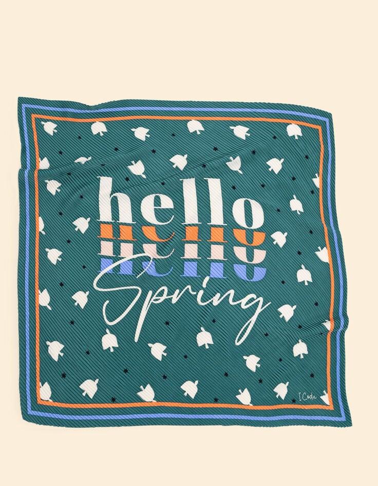 ikks Foulard carré plissé vert maxi oiseaux et message I.Code