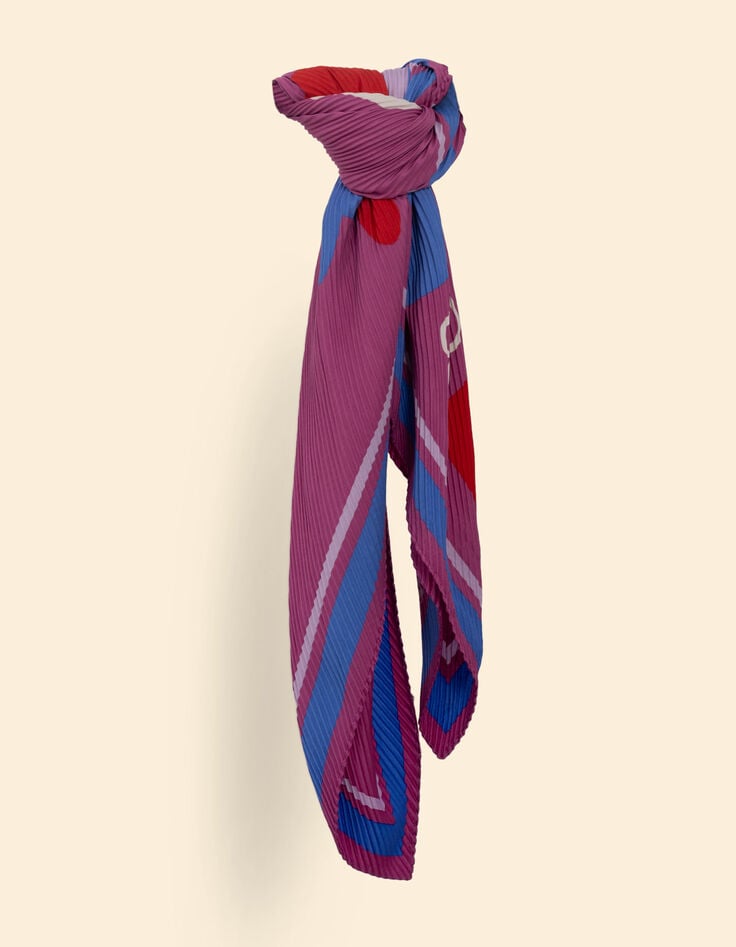 Ikks Foulard Carré Plissé Violine Rayures Et Message I.Code