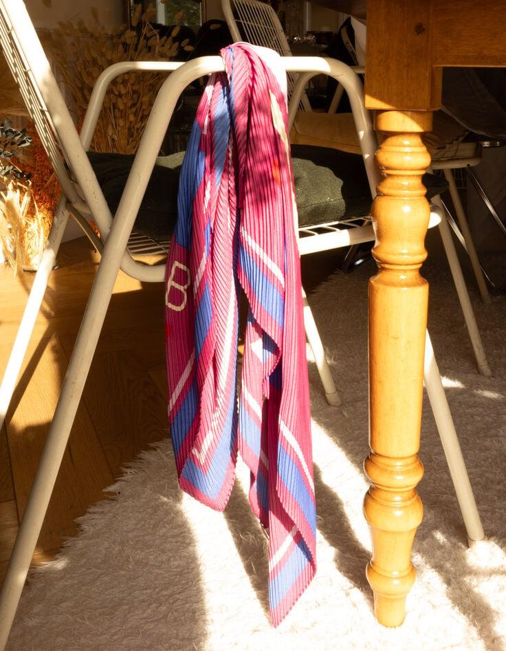 Ikks Foulard Carré Plissé Violine Rayures Et Message I.Code