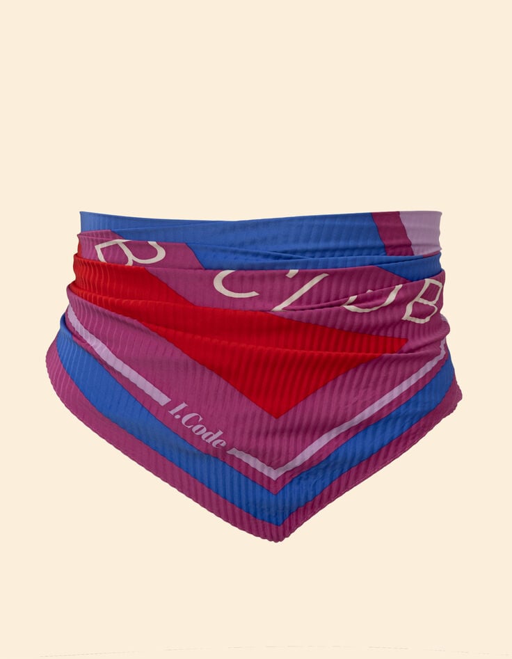 ikks Foulard carré plissé violine rayures et message I.Code