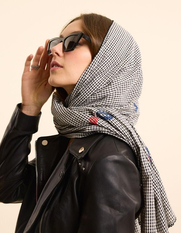 Ikks Foulard écru Motif Vichy Broderies Couleur I.Code