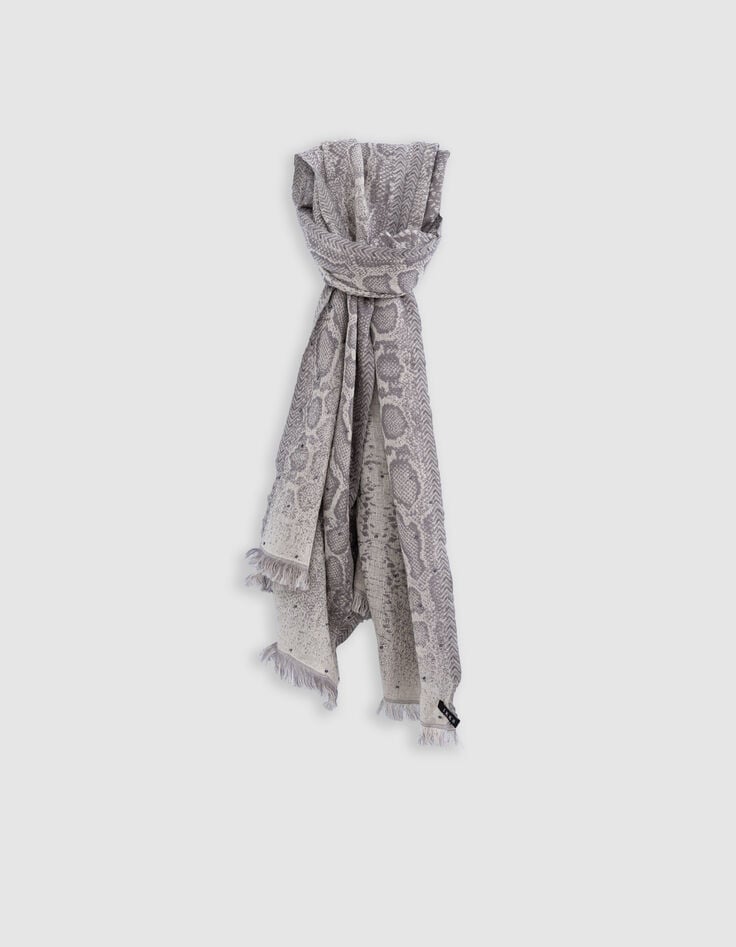 ikks Foulard gris jacquard motif python et décor perles Femme