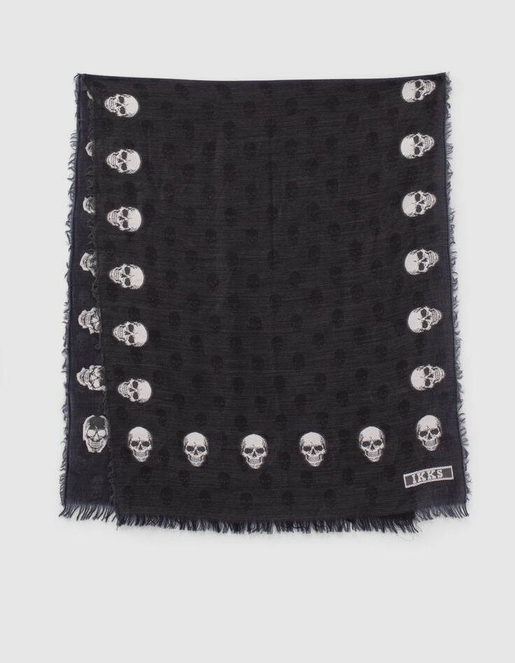 Ikks Foulard Gris Jacquard Motif Têtes De Mort Femme