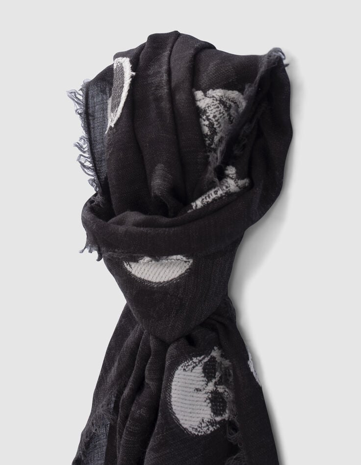 Ikks Foulard Gris Jacquard Motif Têtes De Mort Femme