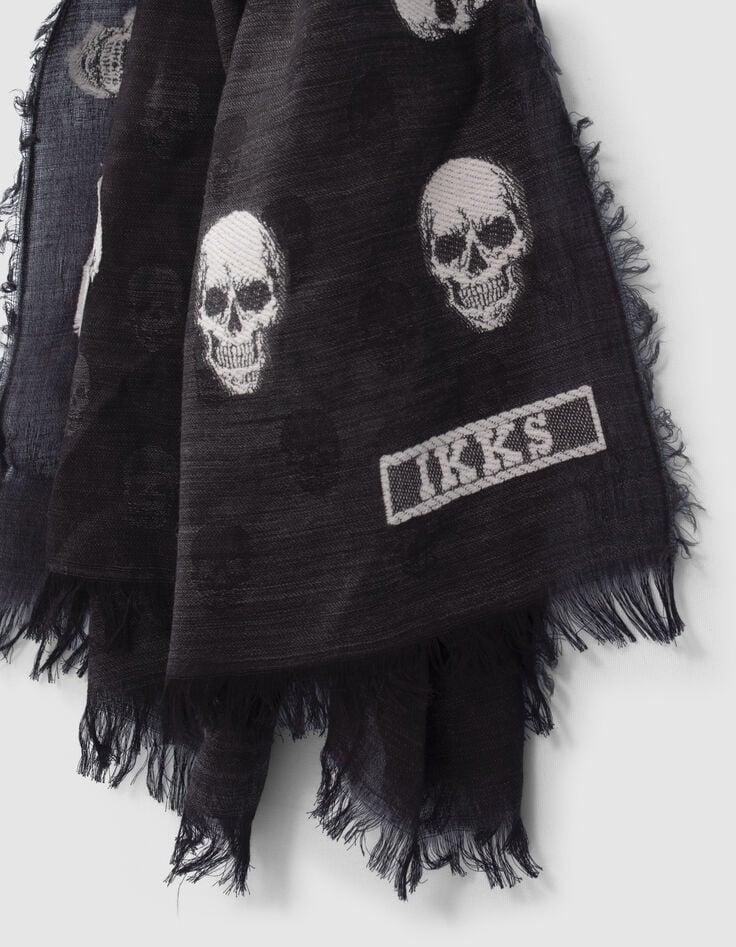 Ikks Foulard Gris Jacquard Motif Têtes De Mort Femme