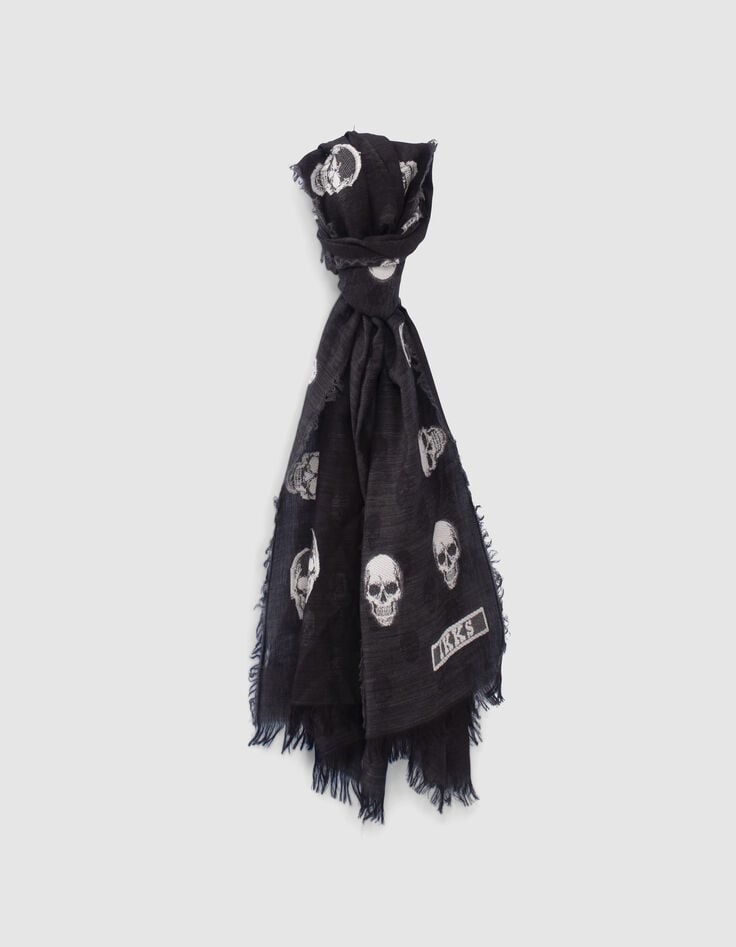 ikks Foulard gris jacquard motif têtes de mort Femme