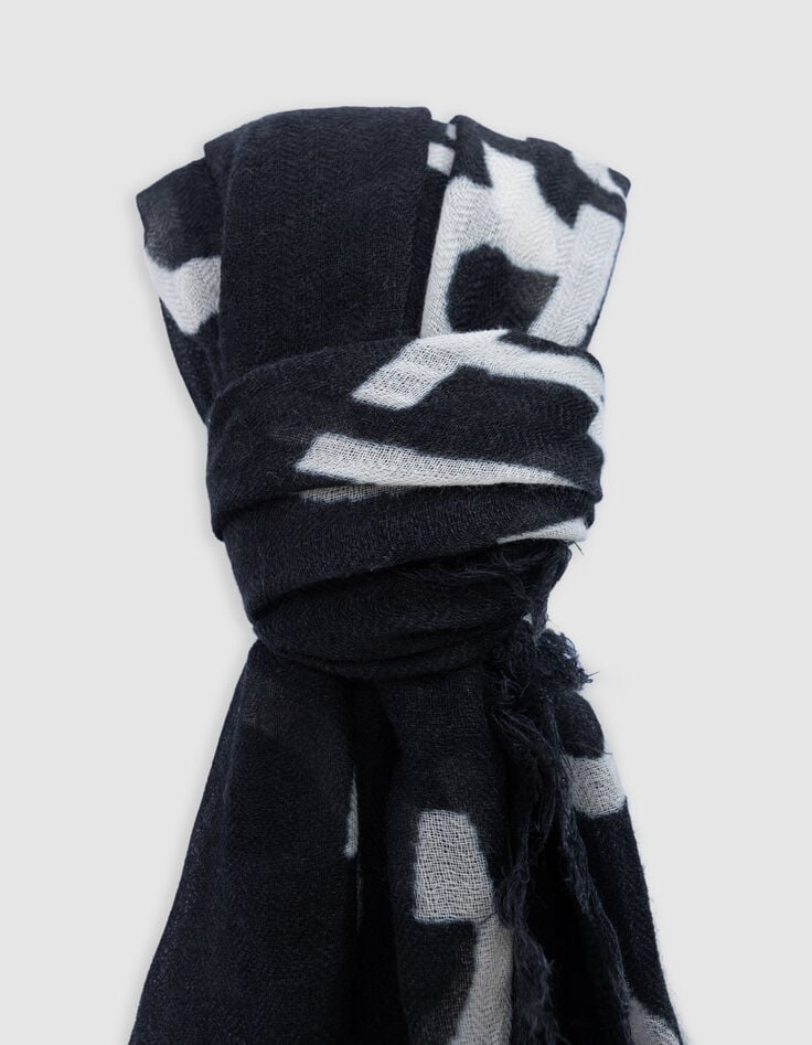 Ikks Foulard Noir Jacquard Et Broderie Messages Femme