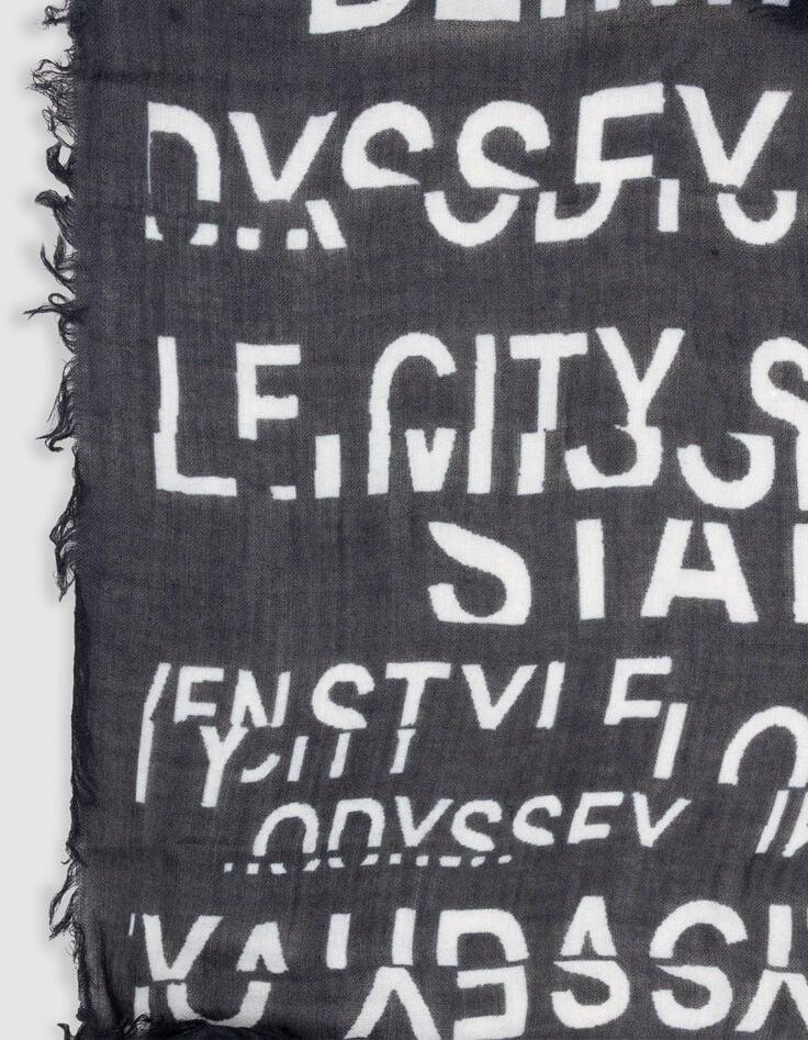 Ikks Foulard Noir Jacquard Et Broderie Messages Femme