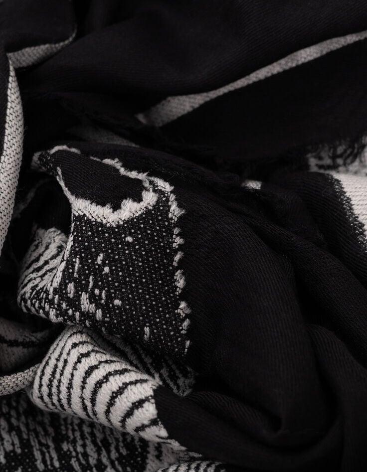 Ikks Foulard Noir Jacquard Têtes De Mort écrues Femme