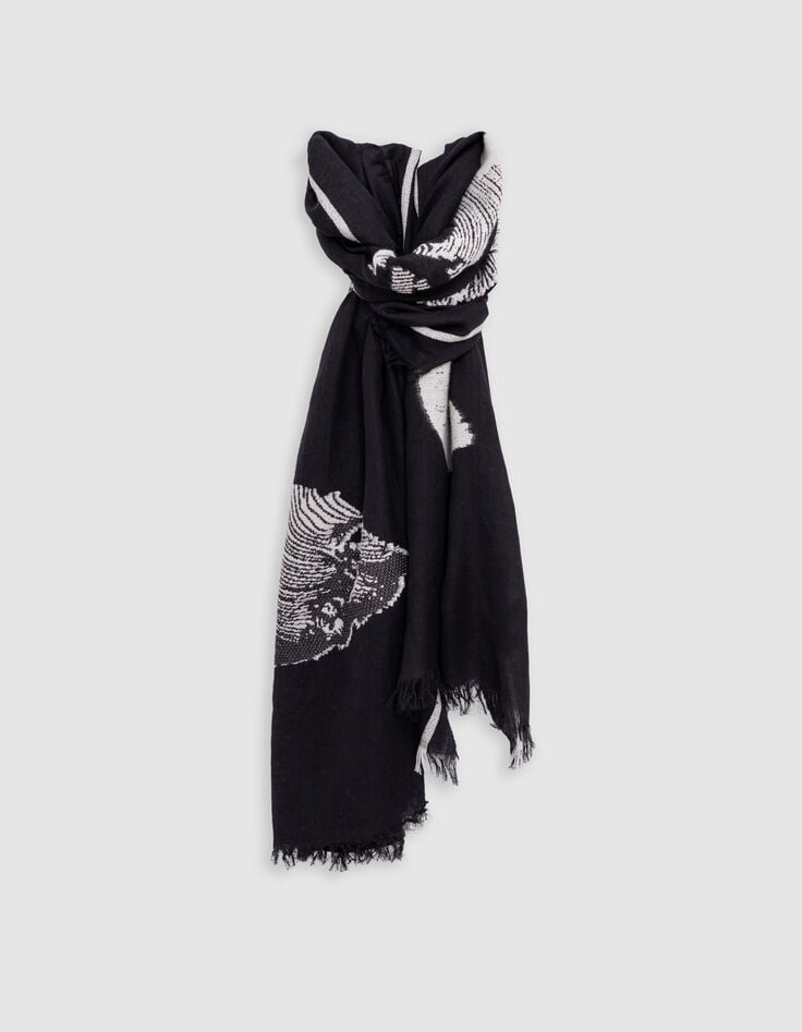 ikks Foulard noir jacquard têtes de mort écrues Femme