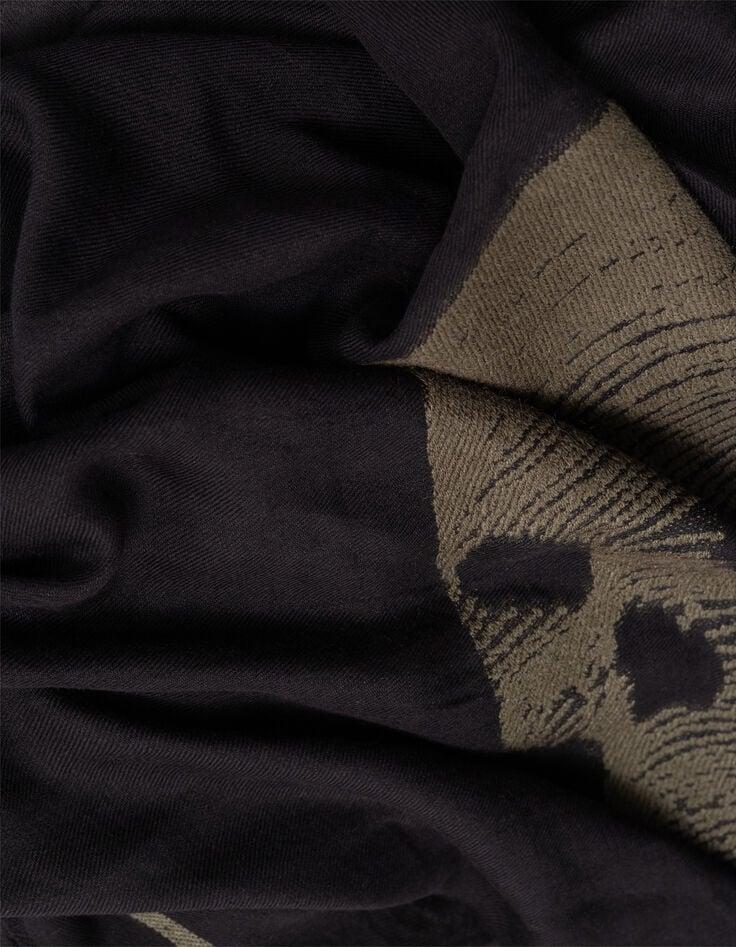Ikks Foulard Noir Jacquard Têtes De Mort Kaki Femme