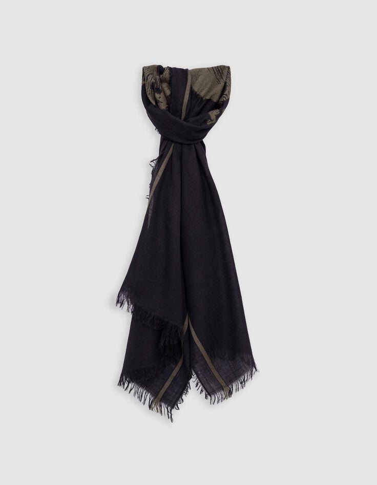 ikks Foulard noir jacquard têtes de mort kaki Femme