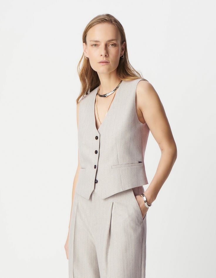 Ikks Gilet De Costume Sans Manche Gris Motif Rayures Lurex Femme
