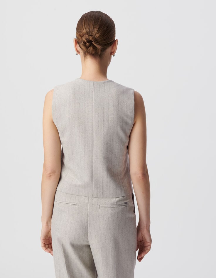 Ikks Gilet De Costume Sans Manche Gris Motif Rayures Lurex Femme