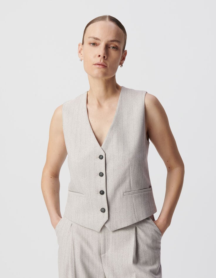 Ikks Gilet De Costume Sans Manche Gris Motif Rayures Lurex Femme